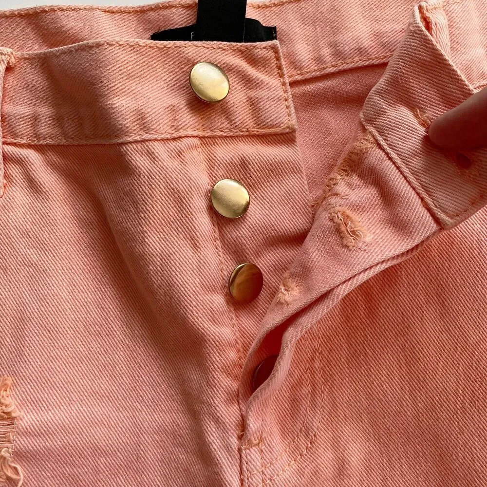 Forever 21 Shorts Womens Size 31 Peach Button Fly Jean Destroyed Raw Cuff Cotton